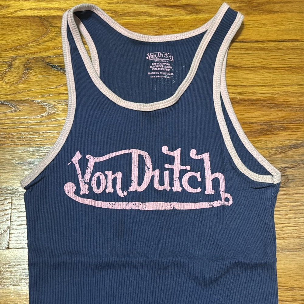 Von Dutch Dark Blue Tank with Pink Trim - Picture 2 of 6